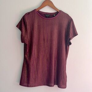 Ted Baker London burgundy semi sheer tee with metallic weave